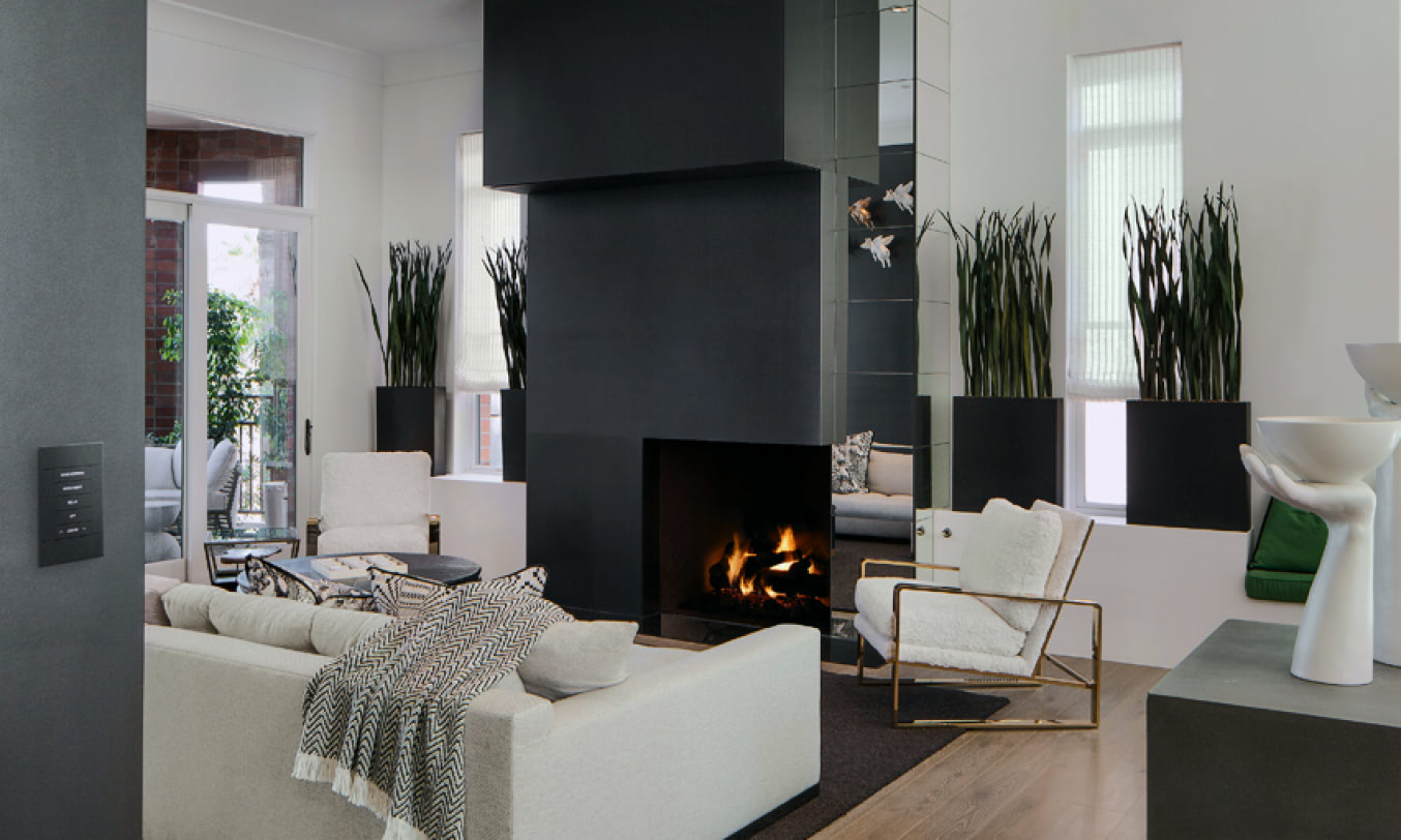 Modern living room with invisible architectural speakers